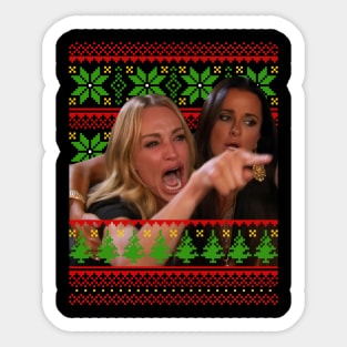 Woman Screaming At A Cat Ugly Christmas Sweater Sticker